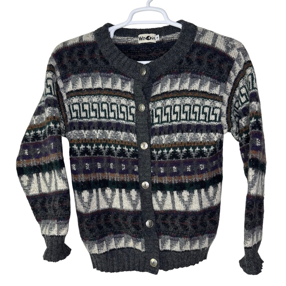 Vintage Winona Sweater Cardigan‎ Women's Small Wool Blend Fair Isle USA Made GUC